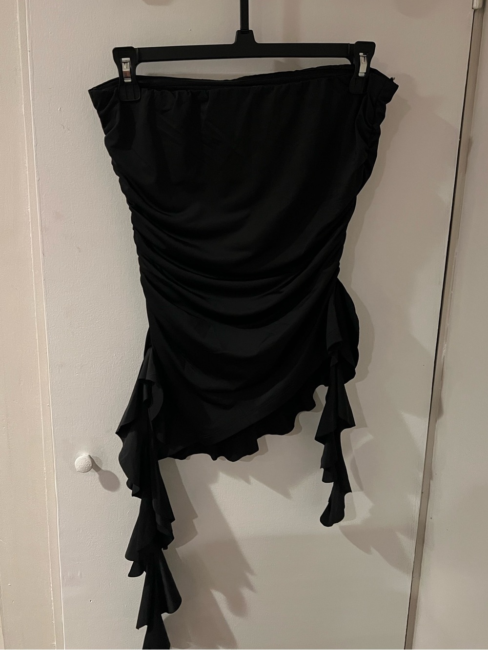 Asymmetric Strapless Top with Ruffles